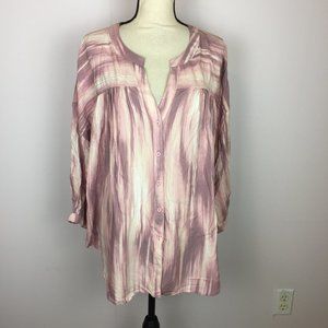 New!! Cooper & Ella Blouse Button Shirt 2X Woman Pink Purple 3/4 Sleeve Rayon